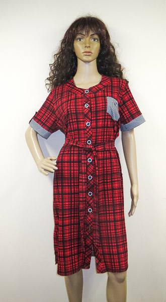 Халат "Диана лето пуговки", 50-58, красный, Драгунова