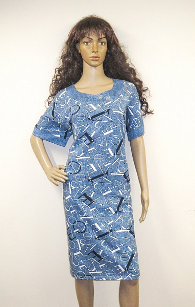 Платье "Анна", 50-60, синий/буквы, Драгунова